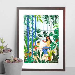 Meisje in poster ter illustratie van de glastuinle