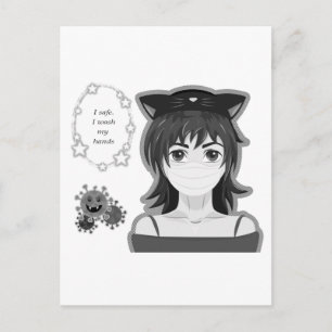 Meisje in quarantaine. Mangastijl Briefkaart