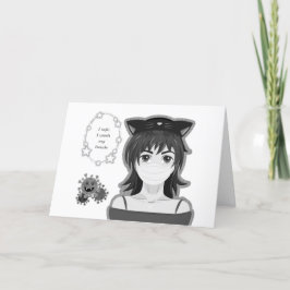 Meisje in quarantaine. Mangastijl Feestdagen Kaart