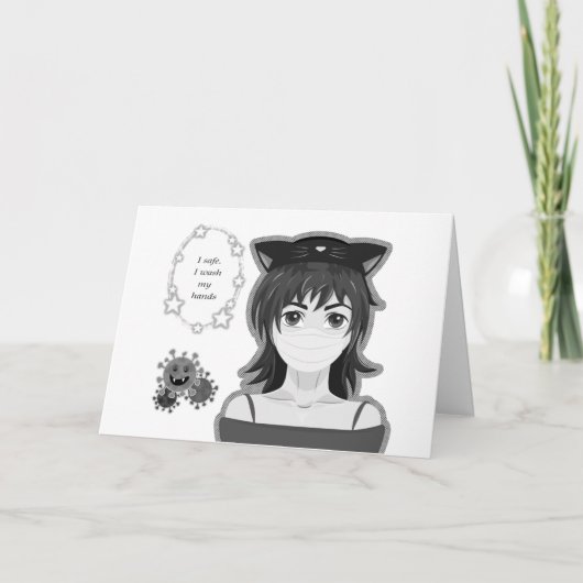 Meisje in quarantaine. Mangastijl Feestdagen Kaart (Voorkant)