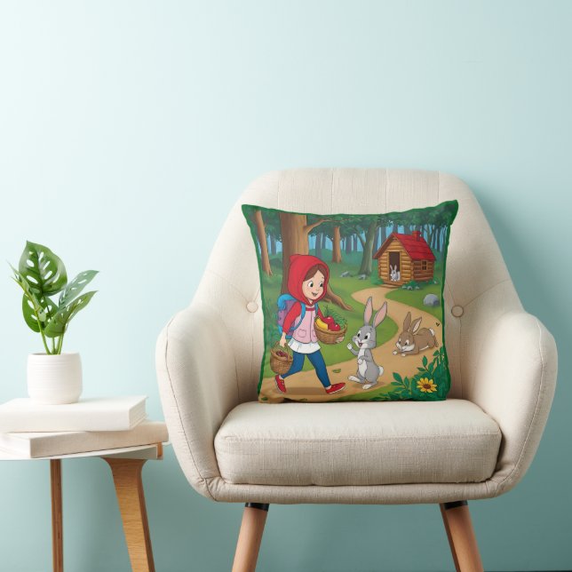 Meisje in Redhood met Bunny Kussen (Stoel)