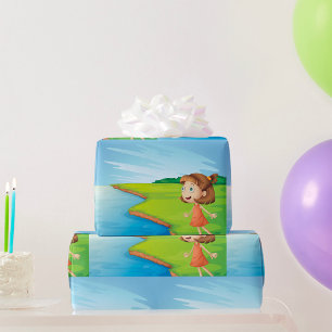 Meisje in rivierlandschap natuur landschap cadeaupapier