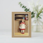  meisje in Rode Dress en pompoenpies Briefkaart (Staand voorkant)