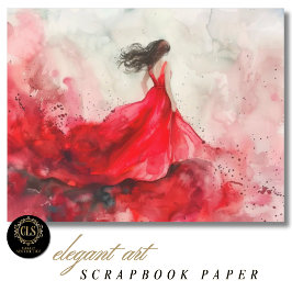Meisje in rode jurk aquarel kunst scrapbook papier