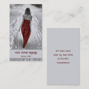 Meisje in rode jurk Gothic Winter Visitekaartje