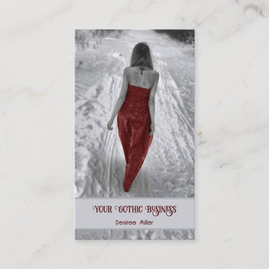 Meisje in rode jurk Gothic Winter Visitekaartje (Voorkant)