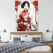 Meisje in rood en zilver canvas afdruk (Insitu (Slaapkamer))