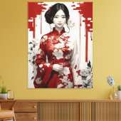 Meisje in rood en zilver canvas afdruk (Insitu (Woonkamer))