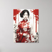 Meisje in rood en zilver canvas afdruk (Voorkant)