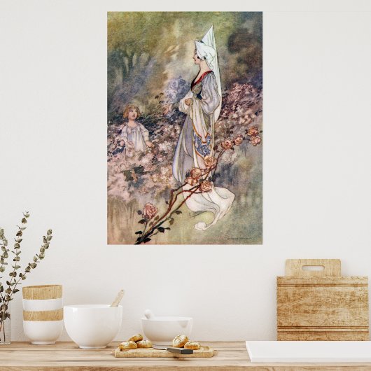  meisje in Roos tuin door Charles Robinson Poster (Keuken)