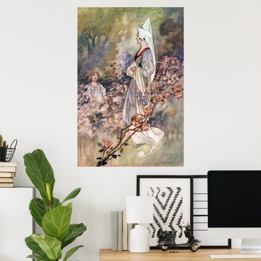  meisje in Roos tuin door Charles Robinson Poster (Thuiskantoor)