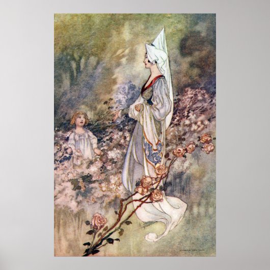  meisje in Roos tuin door Charles Robinson Poster (Voorkant)