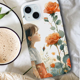 Meisje in Roos Tuin | Juni Geboorte Bloem | Waterc iPhone 15 Case