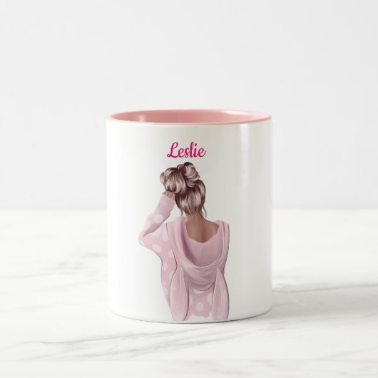 Meisje in roze aangepaste koffie tweekleurige koffiemok (Center)