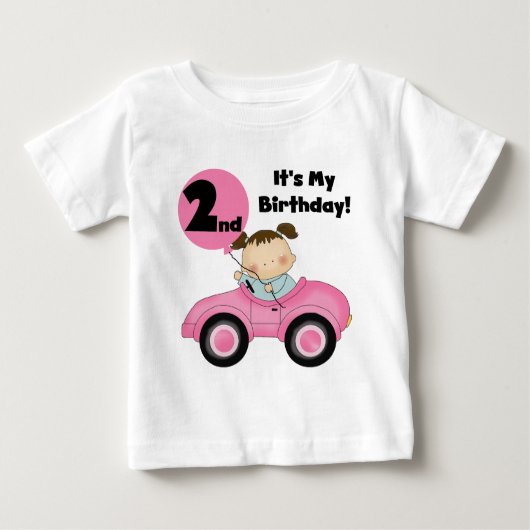 Meisje in Roze Auto 2e Verjaardag Tshirts en gesch (Voorkant)