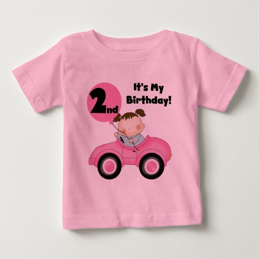 Meisje in Roze Auto 2e Verjaardag Tshirts en gesch (Voorkant)