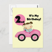Meisje in Roze Auto 2e Verjaardag Tshirts en gesch Briefkaart (Voorkant / Achterkant)