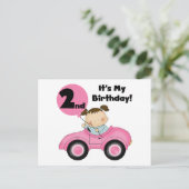 Meisje in Roze Auto 2e Verjaardag Tshirts en gesch Briefkaart (Staand voorkant)