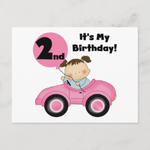 Meisje in Roze Auto 2e Verjaardag Tshirts en gesch Briefkaart