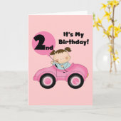 Meisje in Roze Auto 2e Verjaardag Tshirts en gesch Kaart (Gele Bloem)