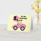 Meisje in Roze Auto 2e Verjaardag Tshirts en gesch Kaart (Gele Bloem)
