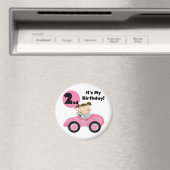 Meisje in Roze Auto 2e Verjaardag Tshirts en gesch Magneet (Insitu (Vaatwasser))