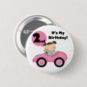 Meisje in Roze Auto 2e Verjaardag Tshirts en gesch Ronde Button 5,7 Cm (Voorkant /achterkant)