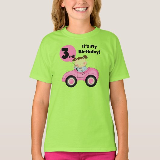 Meisje in Roze Auto 3e Verjaardag Tshirts en gesch (Voorkant)