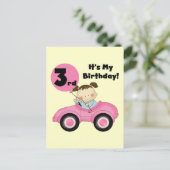 Meisje in Roze Auto 3e Verjaardag Tshirts en gesch Briefkaart (Staand voorkant)