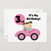 Meisje in Roze Auto 3e Verjaardag Tshirts en gesch Briefkaart (Voorkant / Achterkant)