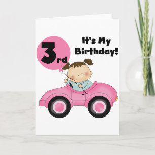 Meisje in Roze Auto 3e Verjaardag Tshirts en gesch Kaart