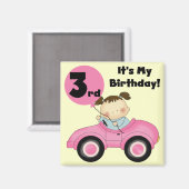 Meisje in Roze Auto 3e Verjaardag Tshirts en gesch Magneet (Voorkant / Achterkant)
