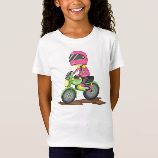 Meisje in roze dat een bike meisje T-shirt uitrukt (Voorkant)