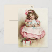  meisje in roze dress met Doll Briefkaart (Voorkant / Achterkant)