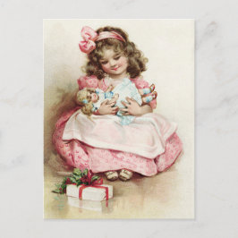meisje in roze dress met Doll Briefkaart