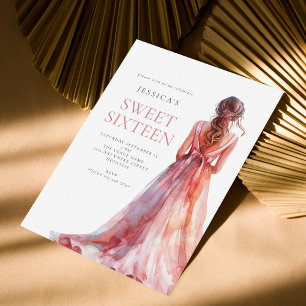 Meisje in Roze Gown Sweet 16 Verjaardagsfeest Kaart