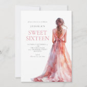 Meisje in Roze Gown Sweet 16 Verjaardagsfeest Kaart (Voorkant)