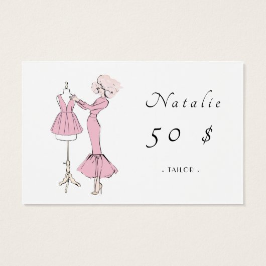 Meisje in roze jurk met jurk op de dummy visitekaartje (Achterkant)