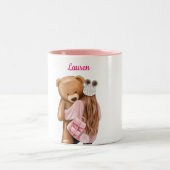 Meisje in Roze met Beer persoonlijke aangepaste ko Tweekleurige Koffiemok (Center)
