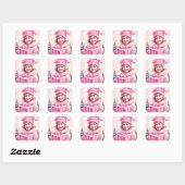 meisje in roze met geschenkdoos vierkante sticker (Vel)