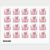  meisje in roze met geschenkdoos vierkante sticker (Vel)