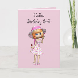 MEISJE in ROZE VERJAARDAGSKAART Bedankkaart