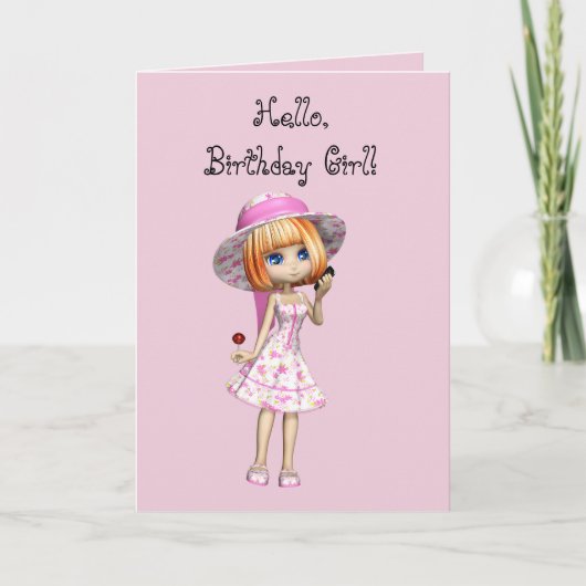 MEISJE in ROZE VERJAARDAGSKAART Bedankkaart (Voorkant)