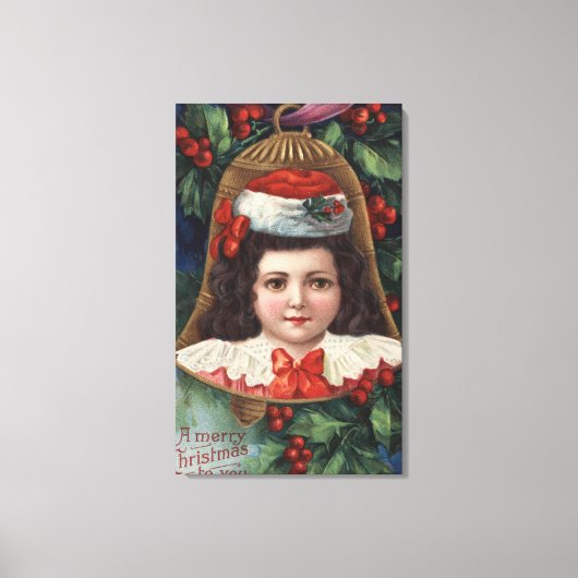 Meisje in Santa Hat in Bell Canvas Afdruk (Voorkant)