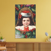 Meisje in Santa Hat in Bell Canvas Afdruk (Insitu (Woonkamer))