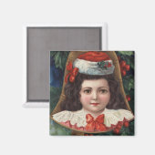 Meisje in Santa Hat in Bell Magneet (Voorkant / Achterkant)