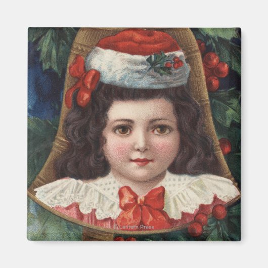 Meisje in Santa Hat in Bell Magneet (Voorkant)