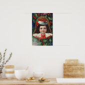 Meisje in Santa Hat in Bell Poster (Keuken)