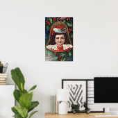 Meisje in Santa Hat in Bell Poster (Thuiskantoor)