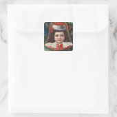 Meisje in Santa Hat in Bell Vierkante Sticker (Tas)
